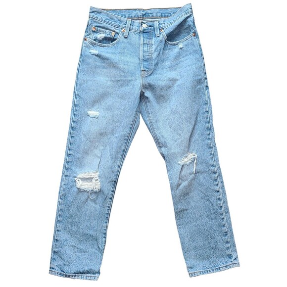 Levi's 501 Cropped Jean Athens Break Distressed Women's Size 26X26 100% Cotton - Picture 2 of 11